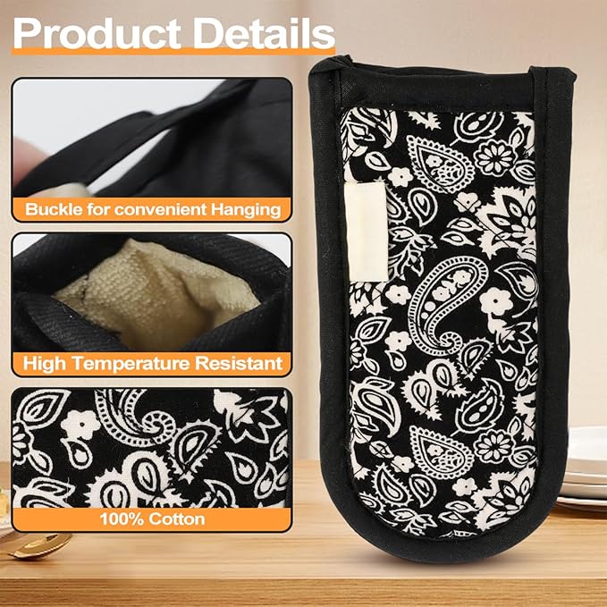 4PCS Cast Iron Skillet Handle Cover - Heat Resistant Cotton Pan Pot Handle Covers, Non-Slip Hot Handle Covers, Machine Washable Handle Mitts for BBQ and Baking Supplies
