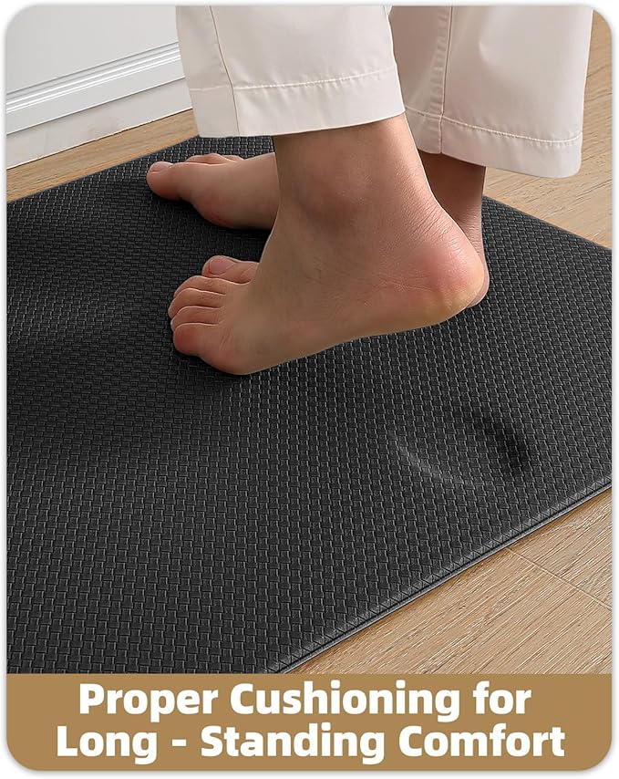 Color&Geometry Anti Fatigue Cushion Kitchen Mat for Floor -17"x79",Long,Easy Clean, Water & Oil Proof, Anti Slip, Foam Rubber Runner Rug for Front Sink Comfort Standing,Black