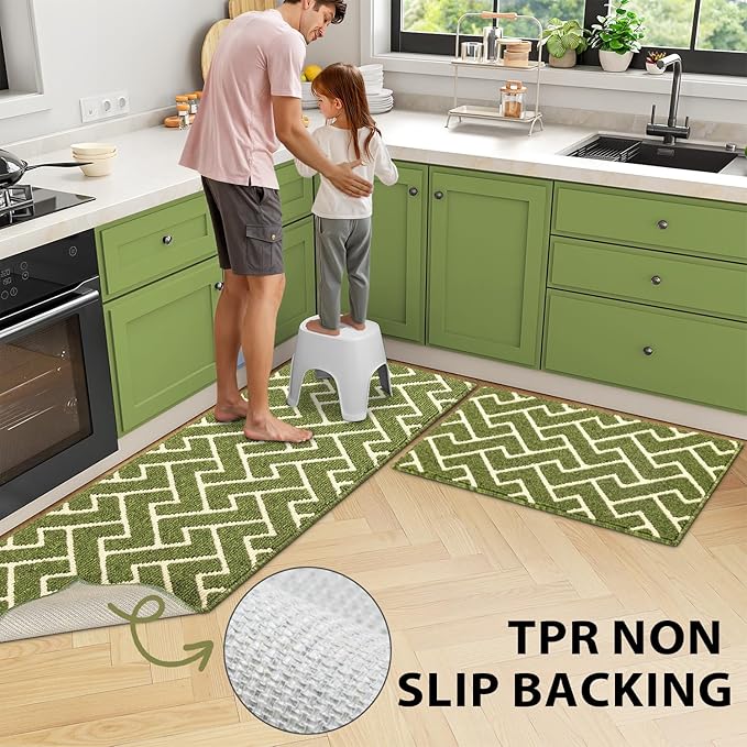 hicorfe Dirt Trapper Indoor Doormat,20"x59" Welcome Door mat,Non Slip Backing Washable Door Mats,Absorbent and Resistant Low-Profile Entrance Inside Floor Mat for Front Back Door,Entryway (Sage Green)