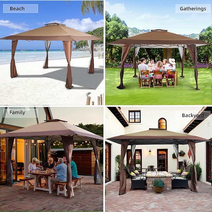 MFSTUDIO 13x13 Pop Up Canopy Tent, Gazebo Shelter Sun Shade Canopies Patio Portable Popup Tents Outdoor for Beach,Parties,Camping, 169 Sq. Ft of Shade