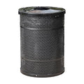 55 Gallon Perforated Recycle Container with Flat Lid, Steel Outdoor Heavy-Duty Commercial Trash Can, Black Round Waste Bin, Durable Garbage Can for Municipalities, Schools, Parks, Parking