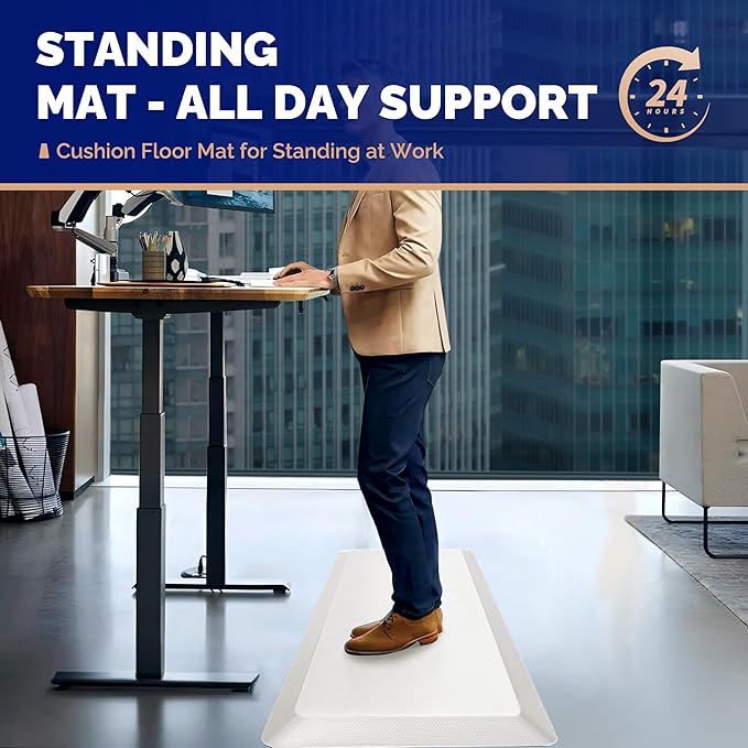 FEATOL Anti Fatigue Mats for Standing, 9/10 Extra Thick Ergonomic Standing Desk Mat, Comfort & Durable Memory Foam Standing Mat at Home,Office All Day (20" x 32", White, 2PC)