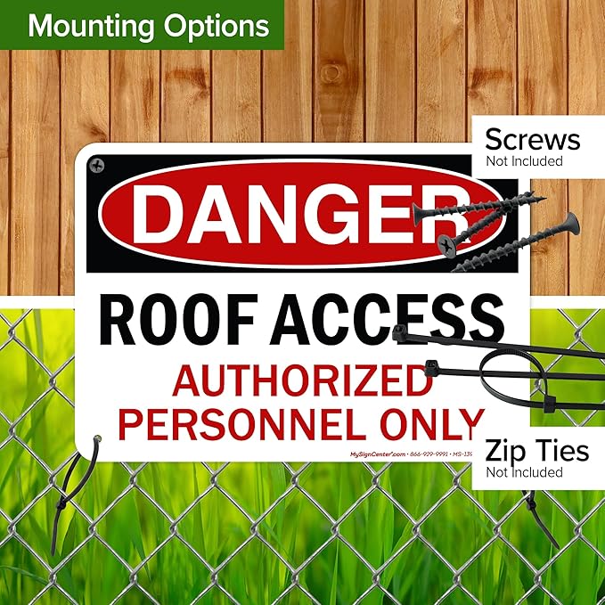 Danger Roof Access Authorized Personnel Only Sign, 7x10 Inches, Rust Free .040 Aluminum, Fade Resistant, Made in USA by My Sign Center