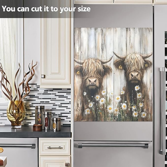 Two Highland Cows Dishwasher Magnet Cover Magnet Sticker for Kitchen 23x26in Dish Washer Magnet Cover Refrigerator Magnets Panel Decal Pad