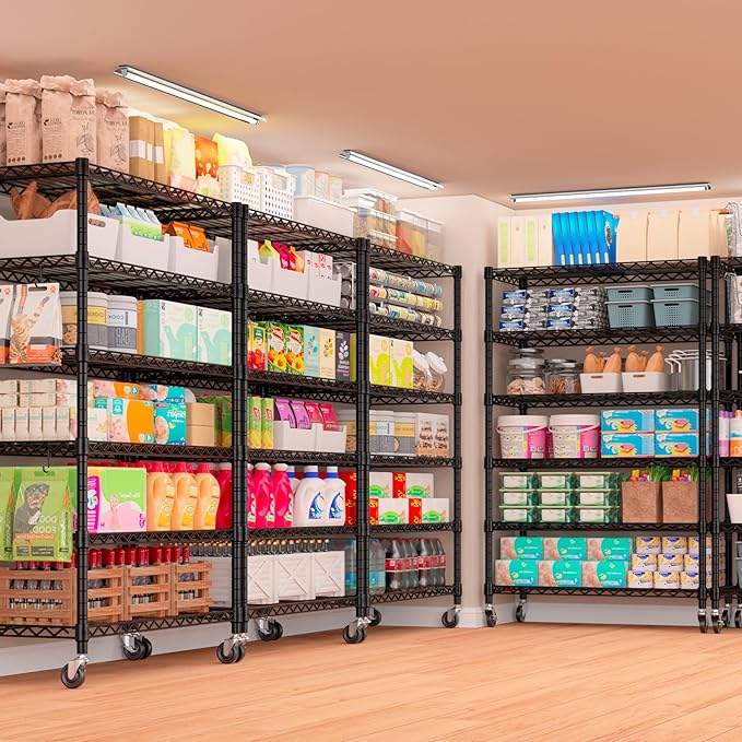 PrimeZone 6 Tier Wire Shelving with Wheels 78''H 1500lbs Storage Shelves NSF Certified Heavy Duty Steel Metal Shelf Adjustable Rolling Rack Kitchen Garage Closet Pantry Laundry 78''HX36''WX18''D 3Pcs