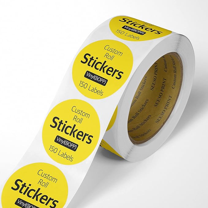 150 Roll Labels Personalized and Custom Design Stickers for Your Business Round Square Heart Star Die-Cut Any Shape and Size with Your Logo Text Image (Vinyl (BOPP))