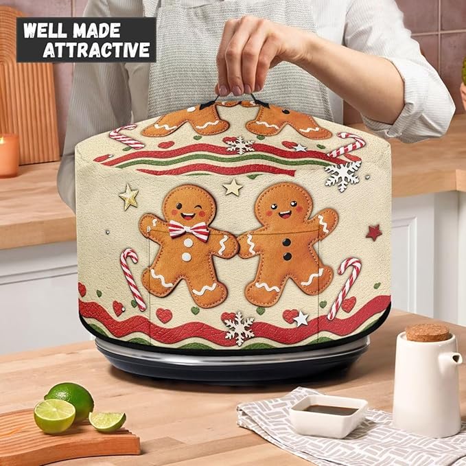 Gingerbread Man Candy Cane Print Slow Cooker Cover Fits 6/7/8 Quart Large Crock Pot Practical Electric Pressure Cooker Cover for Kitchen Christmas Decor, 16 x 14 x 9.6 inch