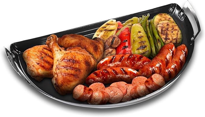 SnS Grills Drip 'N Roast Pan 22", All-in-One Drip Pan, Roasting & Baking Pan for Outdoor Grilling & Indoor Oven Use, Carbon Steel with Black Porcelain Coating - Fits 22” Weber & Other Kettle Grills