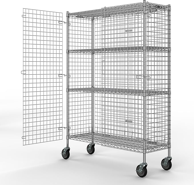 18" W x 48" L x 69" H Heavy Duty Utility Commercial Grade Metal Storage NSF Unit | Chrome Mobile Security Wire Cage Kit