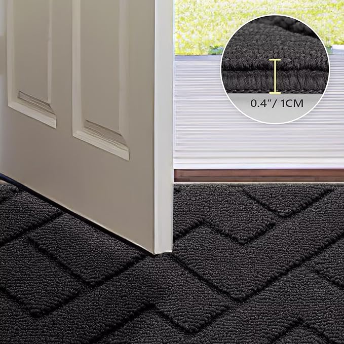 hicorfe Dirt Trapper Indoor Doormat,20"x48" Welcome Door mat,Non Slip Backing Washable Door Mats,Absorbent and Resistant Low-Profile Entrance Inside Floor Mat for Front Back Door,Entryway (Charcoal)