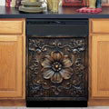 Vintage Wooden Floral Dishwasher Magnet Cover,Flower Carved Wood Magnetic Dishwasher Cover Vinyl Sticker,Rustic Wood Fridge Door Cover Magnets Art Skin Panel Decal,Home Decor Decal,23"X26"