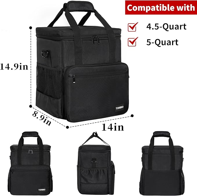 TORIBIO Kitchen Mixer Storage Bag Compatible with KitchenAid and Extra Accessories, Mixer Portable Carrying Bag/Case fit for 4.5-Quart and 5-Quart Mixers, 14" x 8.9" x 14.9"