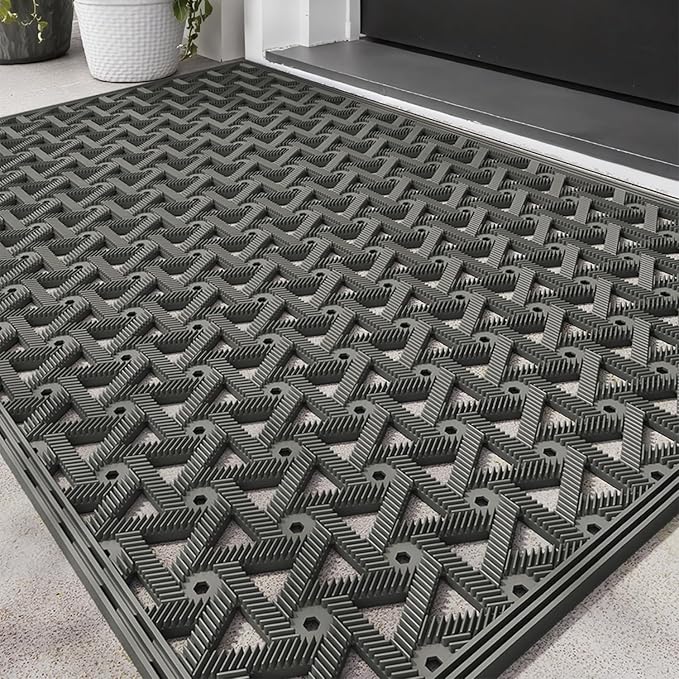 LUMI Outdoor Doormat 24x36, Front Door Mat Outside Entrance, Heavy Duty Rubber Welcome Exterior Door Mat Non Slip Waterproof, Outdoor Rubber Mats with Drainage Holes, Easy Clean Entryway Mats, Grey