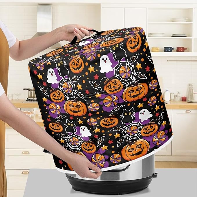 6 Quart Pressure Cooker Dust Cover with Top Handle and Storage Pocket Kitchen Appliance Decoration Halloween Theme Pumpkins Print Air Fryer Rice Cooker Dust Covers