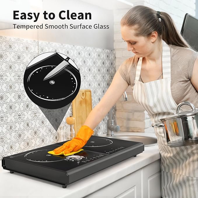 VBGK Electric Cooktop, 110V 3600w Stove top, 20 inch Countertop with 9 Power Levels, LED touch control Overheat Protection, Child Safety Lock & Timer, touch control 2 burer Electric cooktop
