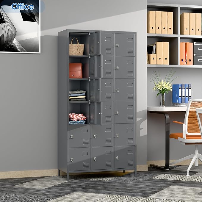 METAN Metal Locker for School Office Gym Bedroom, 18 Doors Steel Storage Locker Cabinet for Employees, Industrial Storage Locker, Assembly Required,Dark Gray