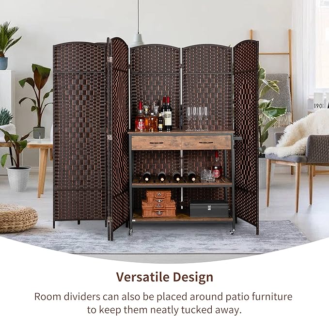 Duraspace 8 Panels Room Divider 6 FT Tall Weave Fiber Privacy Screen Freestanding Double Hinged Folding Screen Extra Wide Room Dividers for Patio Privacy (Brown)