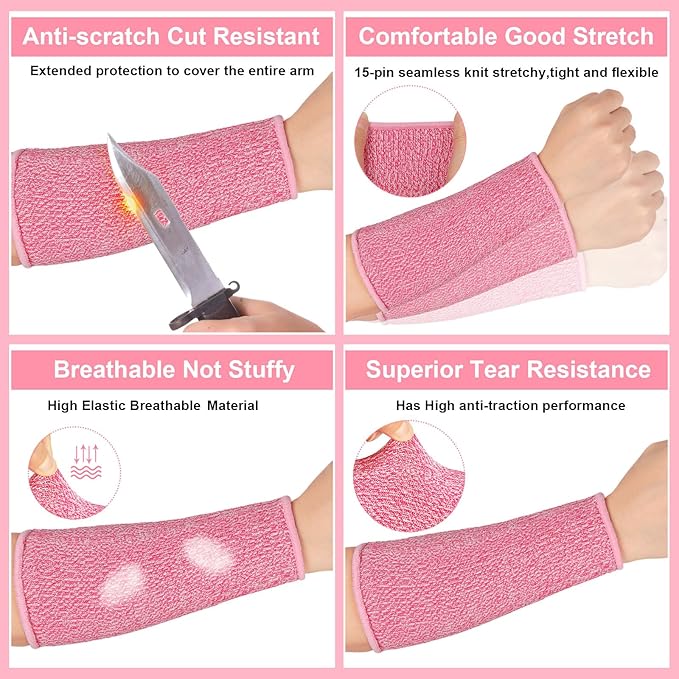 Sintege 3 Pairs Arm Protectors for Thin Skin and Bruising Cut Resistant Forearm Sleeve Level 5 Arm Burn Protection Sleeve (White, Purple, Pink,7.9 Inch)