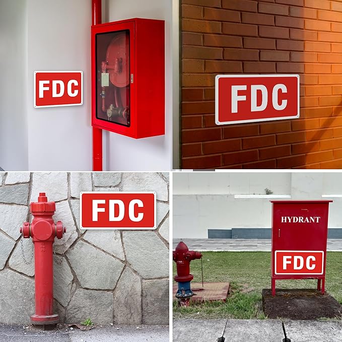 FDC Sign, 2 Pack FDC Sign Outdoor Aluminum Metal Sign, FDC Signs for Fire Department Connection, UV Protected Weather Resistant and Easy to Install (Size: 12x6 inches)