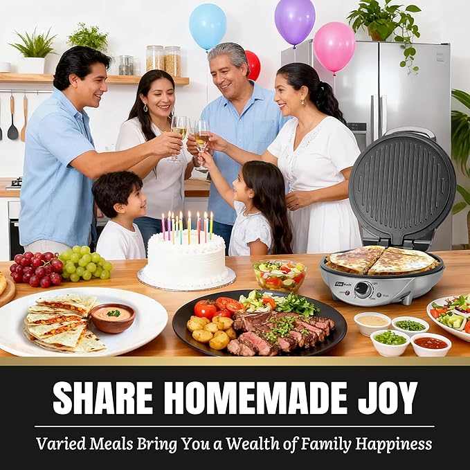Electric Griddle Nonstick, Multi-Funtional Quesadilla Maker 10 Inch, Electric Grill Indoor, Pancake Griddle & Pan, Smokeless Indoor Grill, Non-stick Surface, Silver