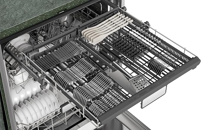 SHARP SDW6767HS Smart Dishwasher Works with Alexa. Includes LED Interior lights, Stainless Steel interior, Heated Dry with Fan Assist, Wash Zone cleans half load on either rack, Adjustable Third Rack