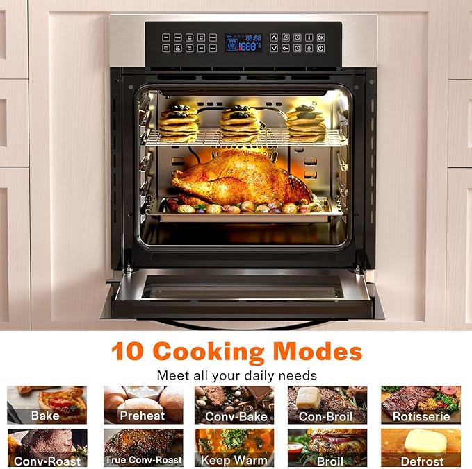 Empava 24" 10 Cooking Functions W/ Rotisserie Electric LED Digital Display Touch Control Built-in Convection Single Wall Oven EMPV-24WOC02
