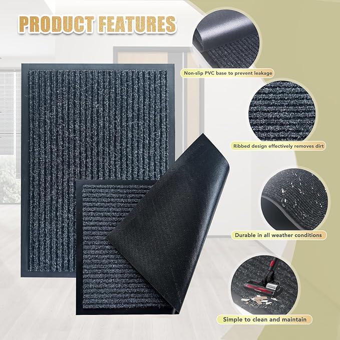 Front Door Mat,3'x5'Indoor Outdoor Door Mat,Heavy Duty Durable Welcome,Commercial Floor Mats Inside Outside Entrance, Waterproof All-Season, All-Weather Non Slip Backing Doormat for Entryway,Black