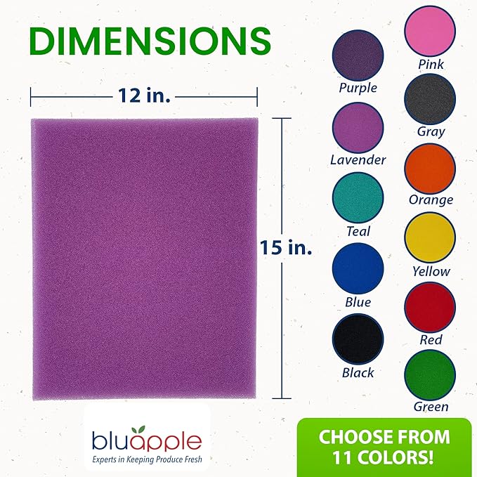 Bluapple FreshMats, Refrigerator Liner, Fridge Drawer Mats, Crisper Life Extender Liner Keeps Produce Fresh Longer, Anti-Bruising, Helps Air Circulation, Washable & Reusable (4-Mats, 12x15, Lavender)