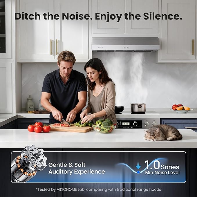 Under Cabinet Range Hood 30 Inch, 1200 CFM Dual-Motor Kitchen Vent with LED Lights, Button Control, Ducted Vent Hood, Reusable 5-Layer Aluminum Filters, Stainless Steel