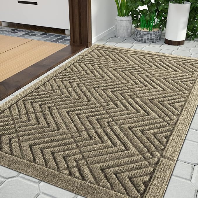 Yimobra Large Door Mat 36x24, All-Season Waterproof Outdoor Mats for Front Door Entrance with Drainage Holes, Heavy Duty Non-Slip Doormat for Garage Patio Entryway Indoor, Beige