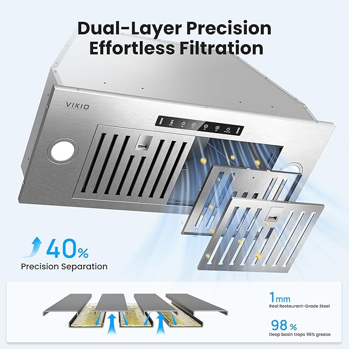 Range Hood Insert 30 Inch, 980 CFM Built-in Kitchen Vent Hood, Ducted/Ductless Convertible, Stainless Steel Range Hood with Gesture & Touch Control, Kitchen Hoods for Over Stove