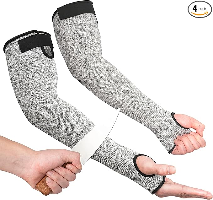 OriStout 4 Pairs Forearm Sleeves, Arm Protectors for Thin Skin and Bruising, Level 3 Cut Resistant Sleeves, Arm Protection for Gardening, Yard Working, Pet Grooming, Grey