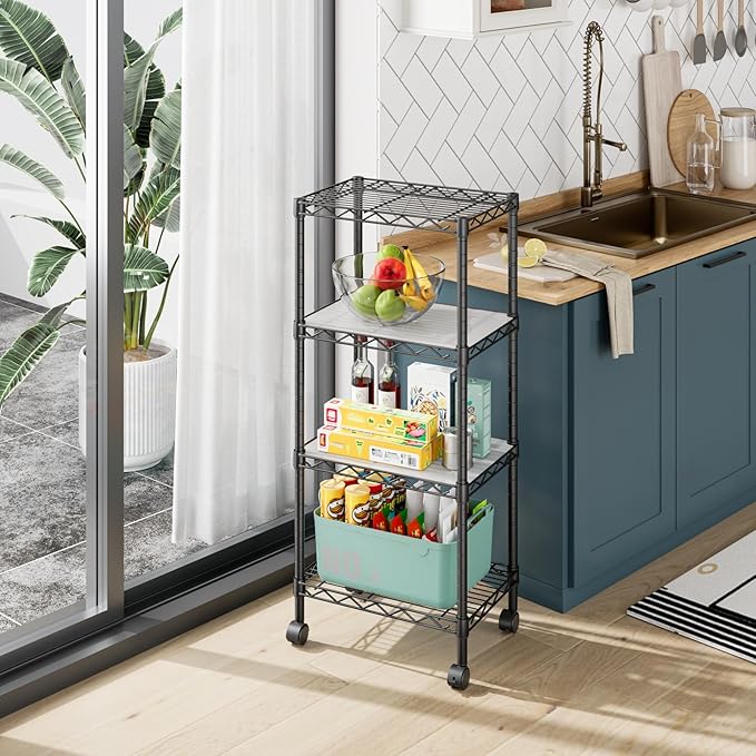 4 Tier Adjustable Storage Shelves Metal Utility Shelf Wire Shelving Unit Organizer Rack for Home Kitchen Office Bathroom Pantry Room 12" D x 18" W x 44.5" H