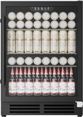 Coolake 24 Inch Wide Under Counter Beverage Refrigerator, 180 Can Capacity Beverage Cooler with Glass Door, Built in or Freestanding, Drink Fridge for Basement, Kitchen, Office