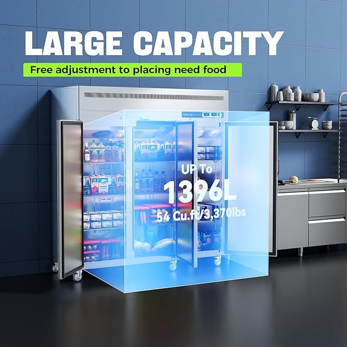 Coolake 72" W 3 Door Commercial Refrigerator and Freezer Combo, 54 Cu.ft 3 Section Stainless Steel Solid Door Fan Cooling Upright Reach in Freezer for Restaurant, Bar, Shop, Garag