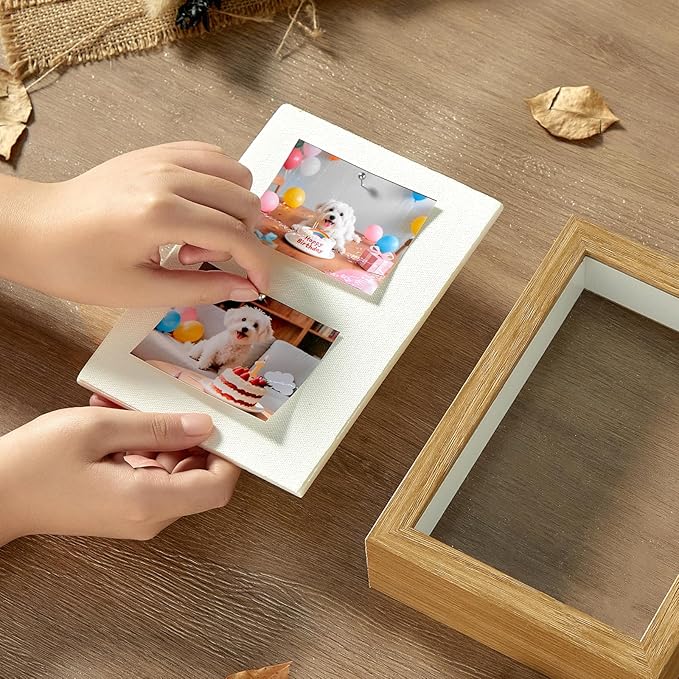 5x7 Mini Shadow Box Display Case Picture Frame with Soft Linen Back,Small Wood Color Shadow Box 5x7 for Flowers Medal Display Case Jersey pet Graduation Memorabilia Baby Ltems Crafts Photos