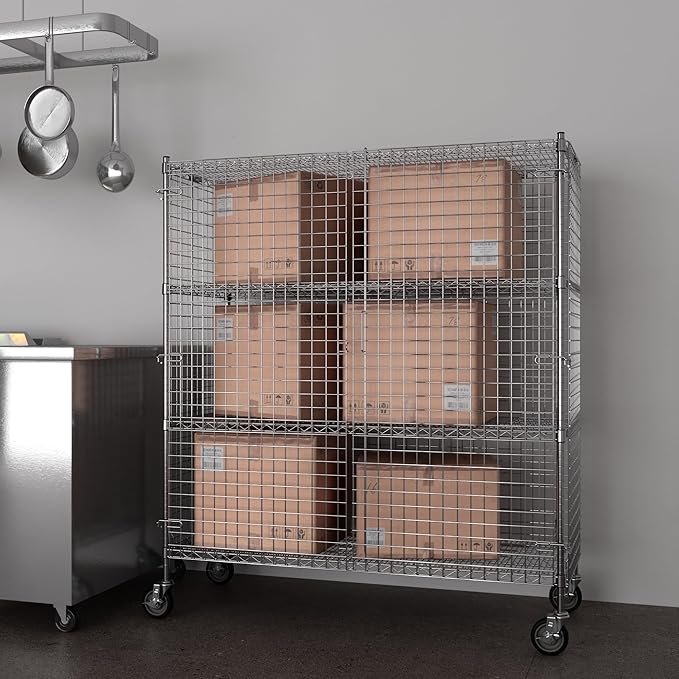 24" W x 60" L x 69" H Heavy Duty Utility Commercial Grade Metal Storage NSF Unit | Chrome Mobile Security Wire Cage Kit