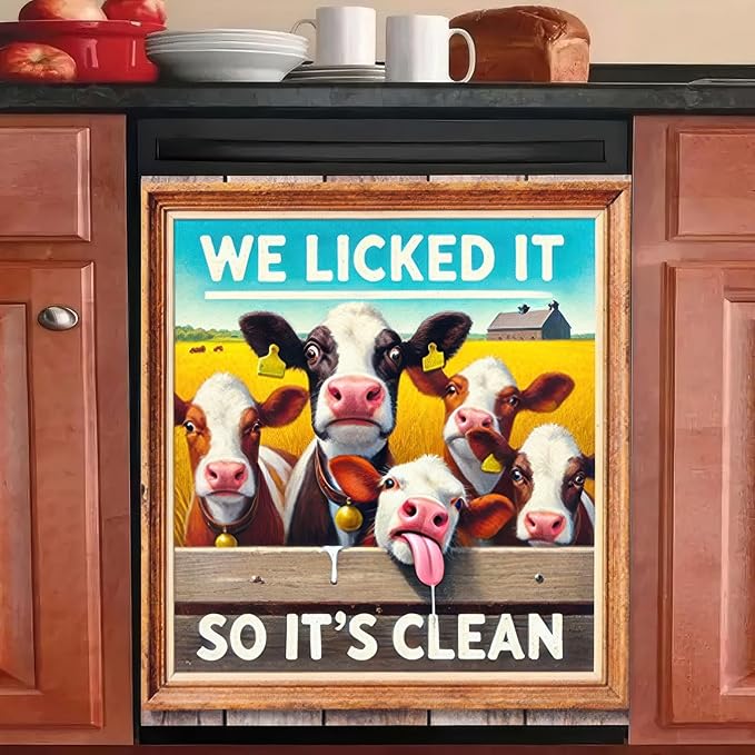 Cow Magnetic Dishwasher Cover-Famhouse Style Kitchen Decor 23x26 Inch Funny Cow Magnetic Dishwasher Door Cover Country Farmhouse Animals Refrigerator Sticker Magnet Cover Anti-Scratch