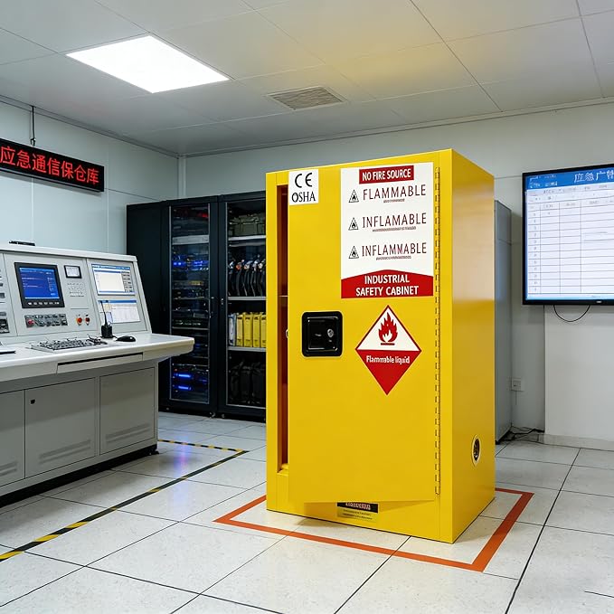 38" H × 28" D × 24" W Flammable Storage Cabinet, Fireproof Chemical Flammable Liquid Storage Cabinet, for Industrial and House, Yellow