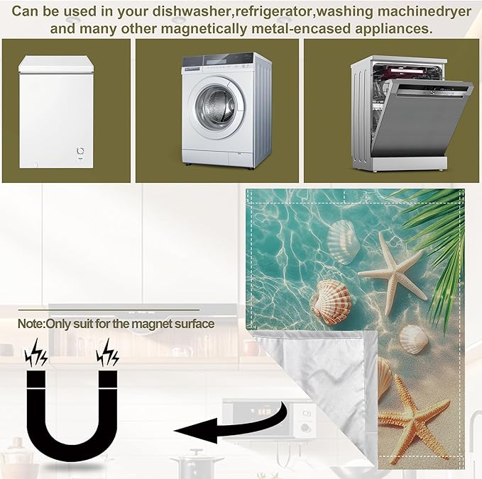 Starfish Shells Dishwasher Magnets Decorative Cover,Sea Beach Magnet Fridge Panel Decal for Home Kitchen Decor,23x26 in