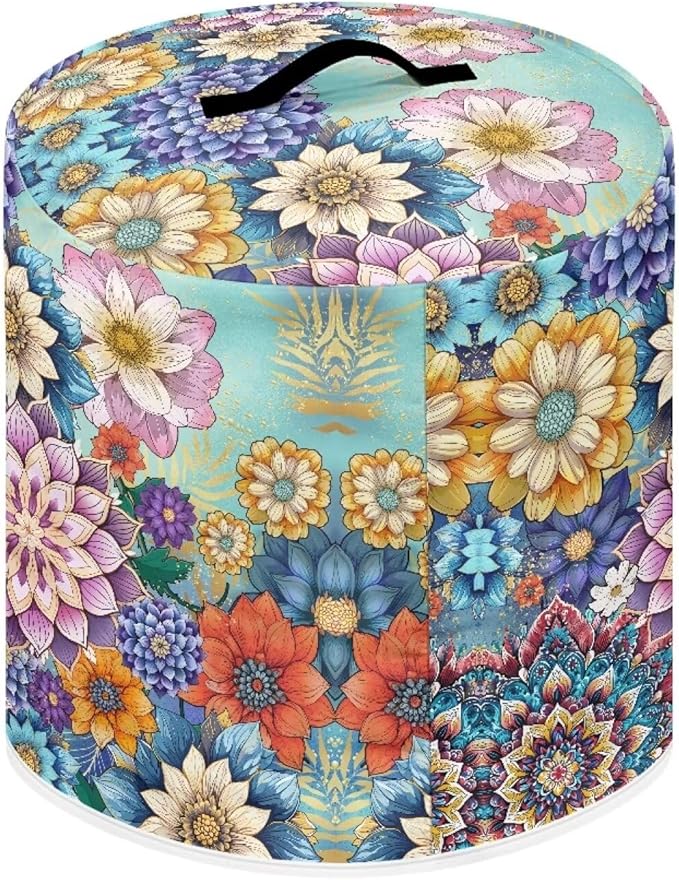 TODIYADDU Colorful Boho Mandala Pressure Cooker Cover with Handle and Storage Pocket for Extra Accessories Portable Kitchen Small Appliance Dust Cover Protective Case Cover for Air Fryer Toaster