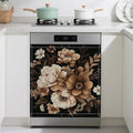 Brown Black Flower Dishwasher Magnet Cover,Artistic Kitchen Decor Waterproof Refrigerator Magnet Appliance Cover Protector,23Wx26H Inches