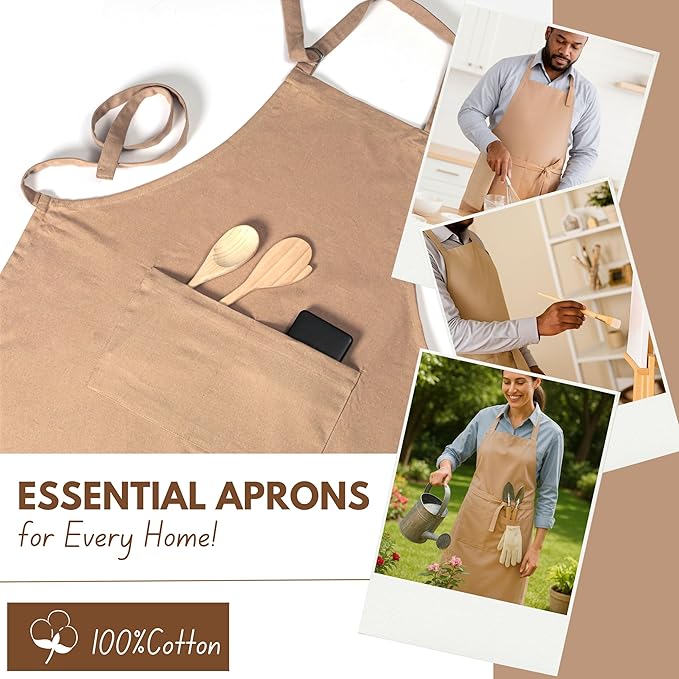 Native Fab Kitchen Apron 2 Pack - 100% Cotton Adjustable, Durable Apron with Pockets, Perfect for Cooking, Baking, Grilling