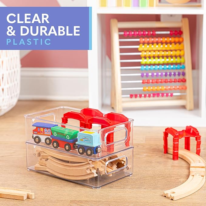 primebox Clear Plastic Organizing Container with Integraged Handles for Home Organization for Kitchen, Pantry, Fridge, Freezer, Cabinet,Bathroom, Stackable. 10"x6"x3"