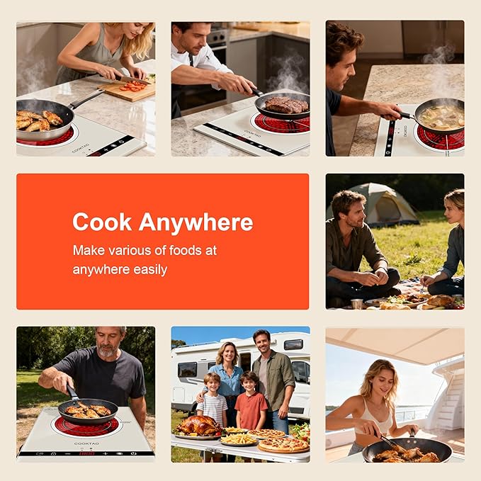 Dual Coils Design of Single Burner Electric Cooktop, 1800W Infrared Ceramic Hot Plate for Cooking, Portable Countertop or Built-in Radiant Stove Top Cooker, Compatible with All Cookware