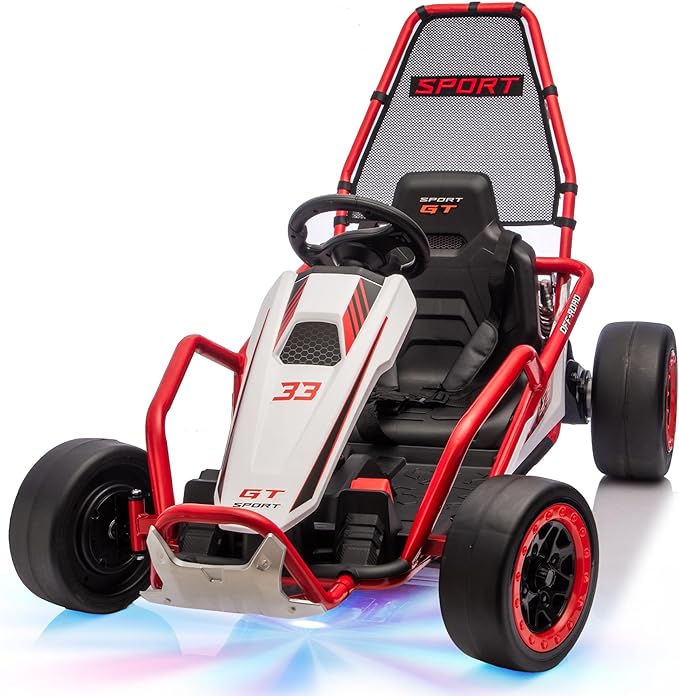 24V 8.5 MPH Electric Go Kart for Kids, 400W Powerful Drift Kart w/Front EVA Wheel & Metal Frame, Ride on Toy w/Music & Lights, Suspension, 2 Speed, 5 Point Harness, Crazy Cart for Ages 6+, Red