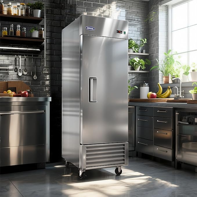 DeepTide 27" W Commercial Upright Refrigerator with Single-Door: 23 Cubic Feet Storage, Adjustable Shelving, Automatic Defrosting, Precision Digital Thermostat, LED Lights, Safety Locks