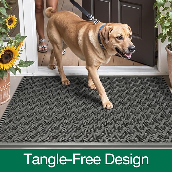 LUMI Outdoor Doormat 24x36, Front Door Mat Outside Entrance, Heavy Duty Rubber Welcome Exterior Door Mat Non Slip Waterproof, Outdoor Rubber Mats with Drainage Holes, Easy Clean Entryway Mats, Grey