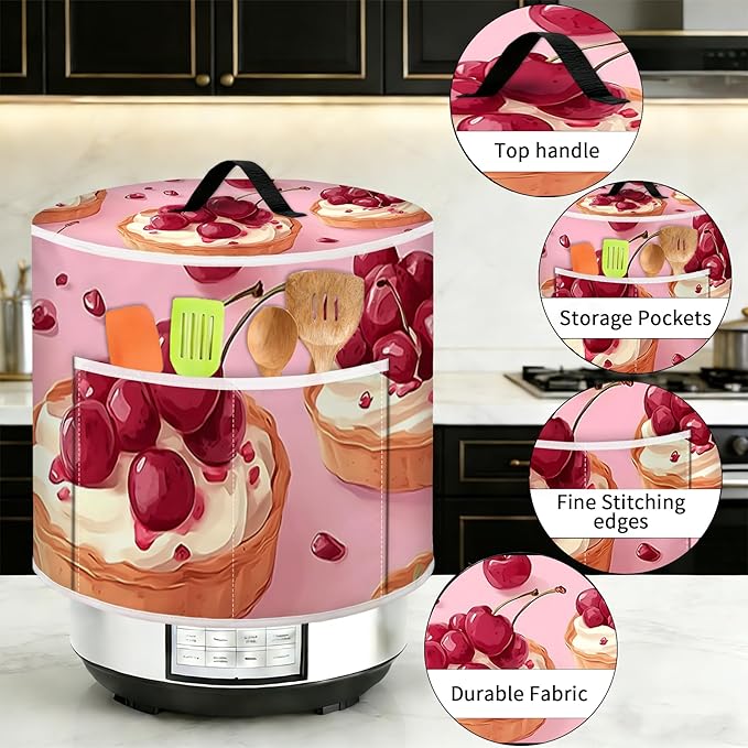 Rice Cooker Cover, Dust Cover for Kitchen Appliances with Handle and Storage Pocket, Easy to Clean Kitchen Decor Gift, Fits 3-6-8 Quart Instant Pot, Slow Cooker and Air Fryer