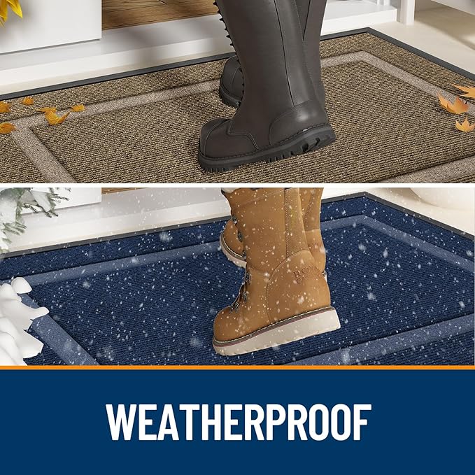 OLANLY Front Door Mat Indoor Outdoor Entrance, Waterproof All-Season, All-Weather Doormat, Sturdy Natural Rubber, Fade Resistant, Low Profile, Easy Clean Patio Porch Entryway Mat, 33x21, Dark Brown